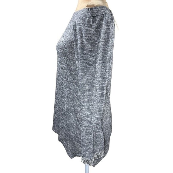 New THML Heather Black White  Off Shoulder Fringe Sweater Size S Small - Picture 3 of 12